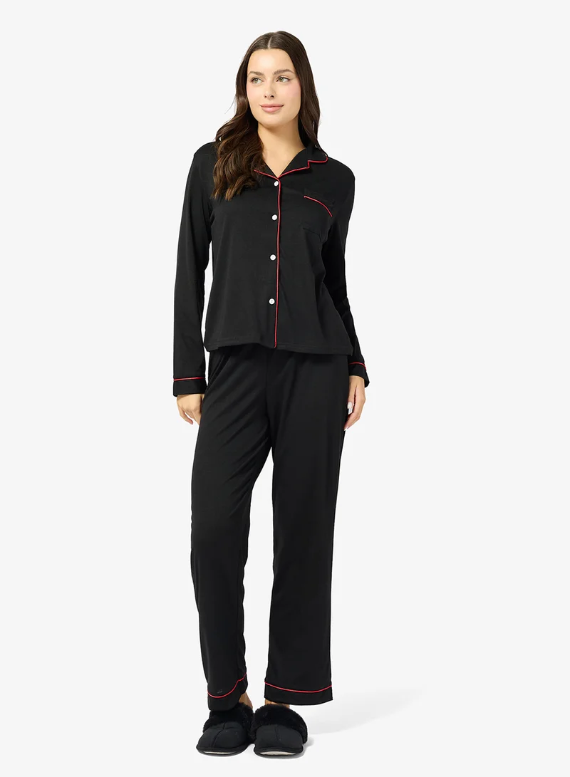 جينجر Button Up Shirt & Pyjama Set